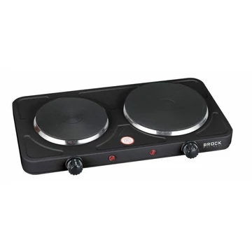 Brock EP 200 BK, 2500W, 2 zónás, 18,5 & 15,5 cm, Öntöttvas, Hordozható, Fekete, Elektromos főzőlap