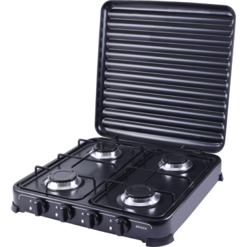 Brock GS2004BK, 4 zónás, LPG (G30, G31), Öntöttvas égők, Fém ház, Fekete, Hordozható gáztűzhely