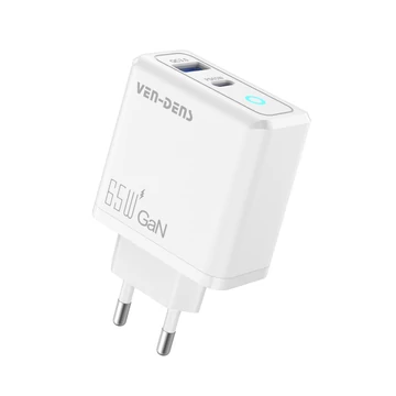 Ven-Dens Intelligent Charger, 65W, 2 port, USB Type-C, USB Type-A, QC 3.0, Biela, Nabíjací adaptér