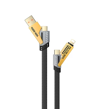 Ven-Dens VD-DCA05, 4in1, 65W, USB A/C to Lightning & USB C, 1,2 m, Többportos kábel