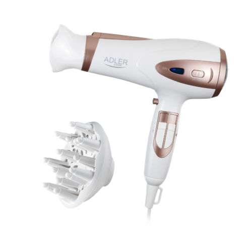 Adler AD 2248, 2200 W, Regulácia teploty, Ionizačný, Funkcia studeného vzduchu, Difuzér, Biela, Fén na vlasy