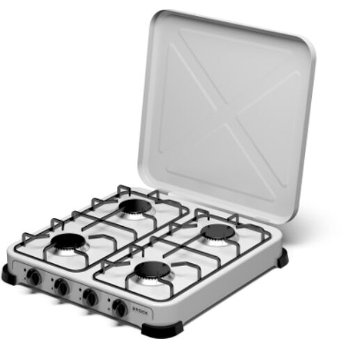 Brock GS004W, 4zónový, LPG (G30, G31), Litinové hořáky, Kovové pouzdro, Přenosný, Bílá, Venkovní plynový vařič