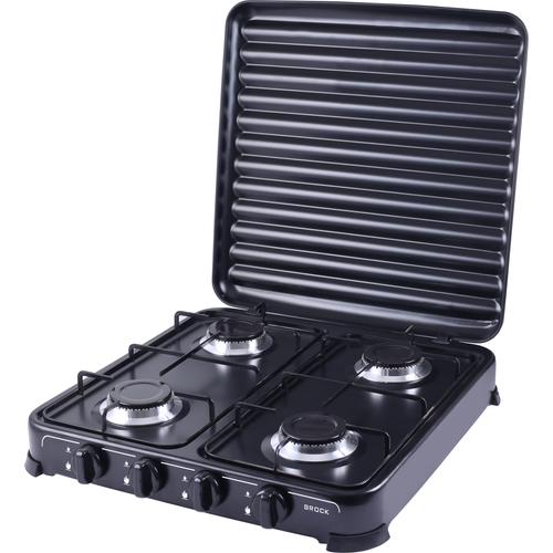 Brock GS2004BK, 4zónový, LPG (G30, G31), Litinové hořáky, Kovové pouzdro, Černá, Přenosný plynový vařič