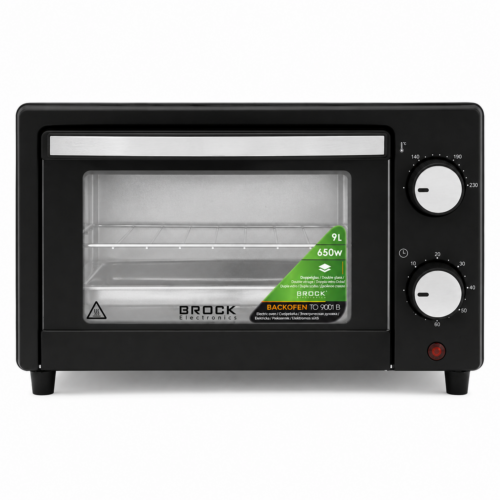 Brock TO 9001 B, 650 W, 9 l, 100-230 °C, dvojitá stena, Cool-touch, čierna, elektrická mini rúra