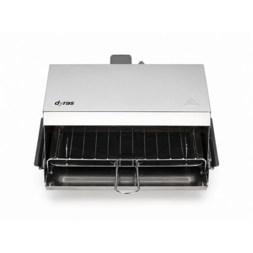 Dyras SM-106S, 800 W, odnímatelné víko, odtok oleje, kov, černá a stříbrná, elektrický gril v retro stylu