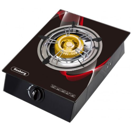 Rosberg R51454GA, 1zónový, Litinový hořák, Panel z tvrzeného skla, Přenosný, Černá, Venkovní plynový vařič