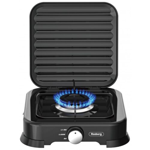 Rosberg R51454D1, 1zónový, hořák z litého hliníku, pouzdro z uhlíkové oceli, přenosný, černý, venkovní plynový vařič