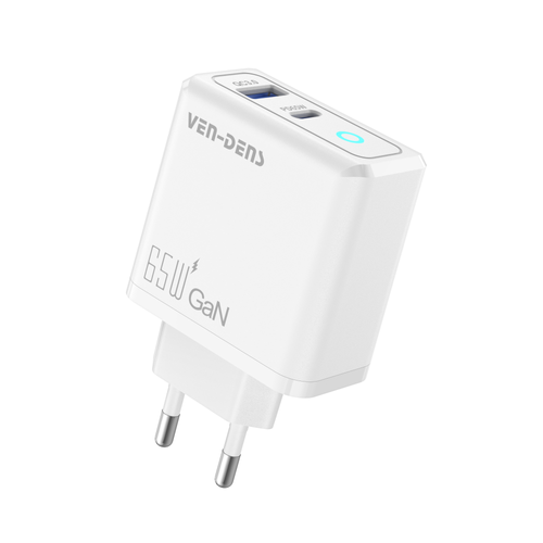 Ven-Dens Intelligent Charger, 65W, 2 port, USB Type-C, USB Type-A, QC 3.0, Biela, Nabíjací adaptér