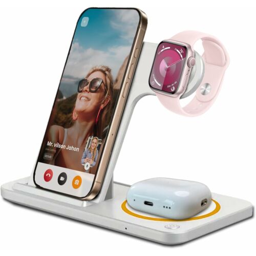 Ven-Dens VD-WLC014, 3 v 1, 15 W, Qi, telefón/hodinky/slúchadlá, skladacie, biele, bezdrôtová nabíjacia stanica
