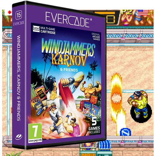 Evercade #15, Windjammers, Karnov&Friends, 5in1, Retro, Multi Game, Játékszoftver csomag