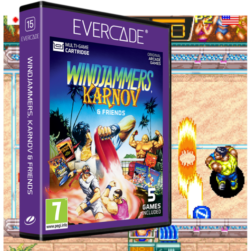 Evercade #15, Windjammers, Karnov&Friends, 5in1, Retro, Multi Game, Játékszoftver csomag