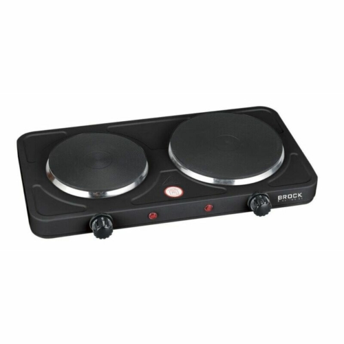 Brock EP 200 BK, 2500W, 2 zónás, 18,5 & 15,5 cm, Öntöttvas, Hordozható, Fekete, Elektromos főzőlap