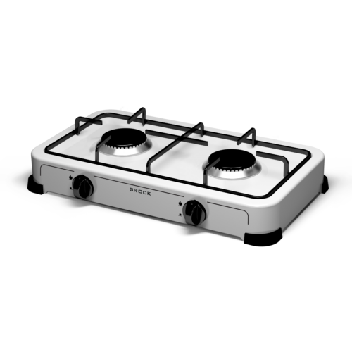 Brock GS002W, 2 zónás, LPG (G30, G31), Öntöttvas égők, Fém ház, Fehér, Hordozható gáztűzhely