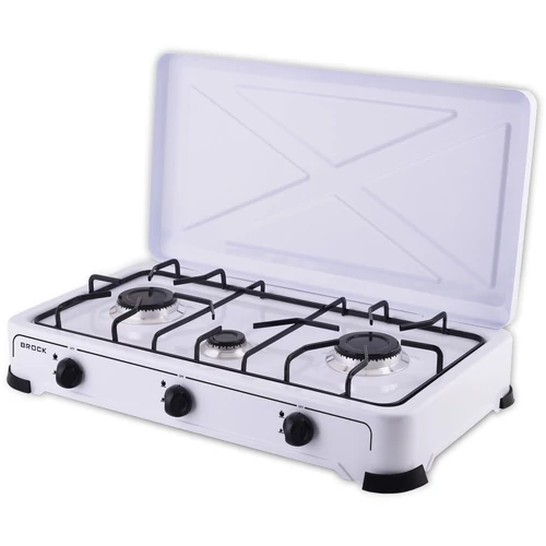 Brock GS003W, 3 zone, GPL (G30, G31), Arzătoare din aluminiu turnat, Carcasă metalică, Alb, Aragaz portabil pe gaz