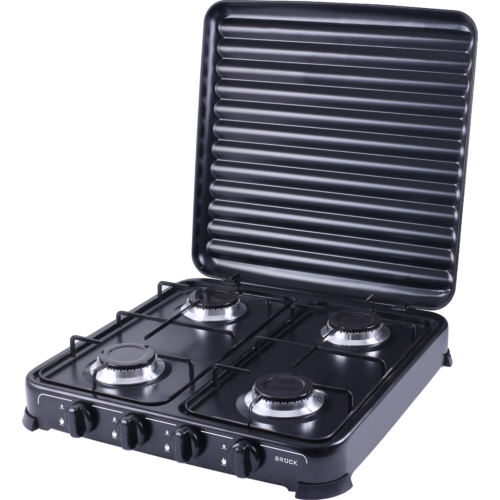 Brock GS2004BK, 4zónový, LPG (G30, G31), Litinové hořáky, Kovové pouzdro, Černá, Přenosný plynový vařič