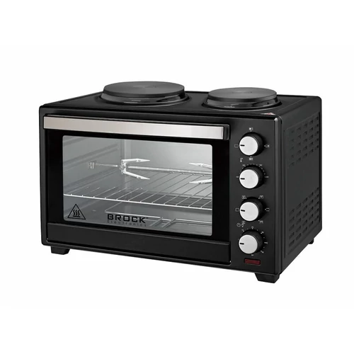 Brock TO 6022 BK, 2000W, 60L, Sticlă dublă, Funcție grătar, Plită, Negru, Mini cuptor electric