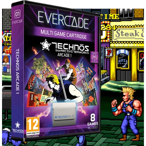 Evercade #01, Technos Arcade 1, 8in1, Retro, Multi Game, Játékszoftver csomag