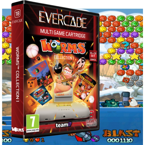 Evercade #18, Worms Collection 1, 3in1, Retro, Multi Game, Játékszoftver csomag