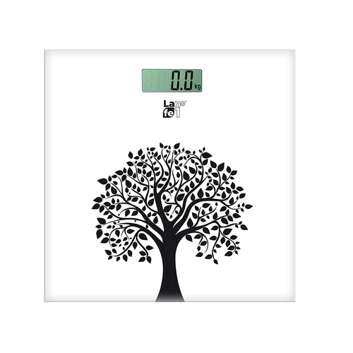 LaFe WLS001.2, max.150 kg, LCD, funkcia Tare, vzor dreva, sklo, bielo-čierna, digitálna osobná váha