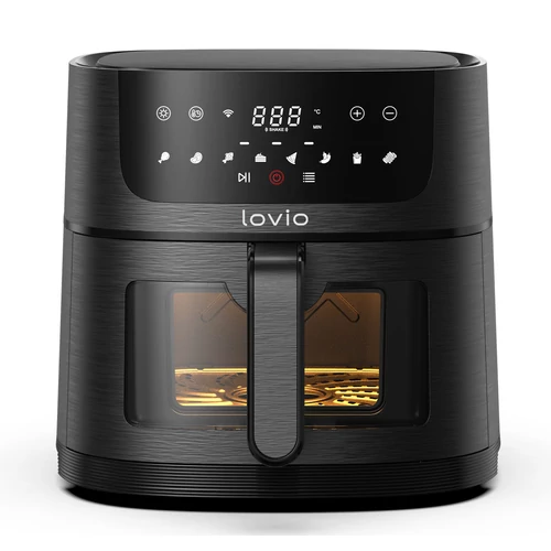 Lovio PureFry XL Smart, Air fryer, 1500W, 6 liter, 7+1 program, WiFi, Fekete, Forrólevegős sütő