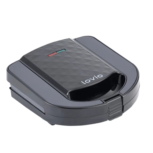 Aparat de sandvici multifunctional, Lovio LVSM001BK, 6in1, 750W, Antiaderente, Negru