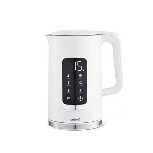 Maestro MR-024, 1,7 l, 2200 W, Dvojité puzdro, 6 programov, Dotykové ovládanie, Biela, Rýchlovarná kanvica