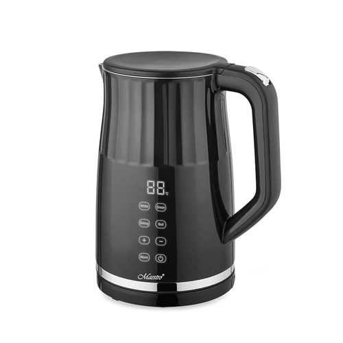 Maestro MR-039, 1,7 l, 2200 W, Dvojitý kryt, Dotykové ovládanie, Ovládanie teploty, Čierna - nehrdzavejúca oceľ, Rýchlovarná kanvica