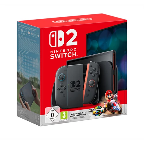 Nintendo Switch 2, 7,9″, 256 GB, HDR10, 120 Hz VRR, Wi‑Fi 6, Bluetooth, Černá, hybridní herní konzole + Mario Kart World