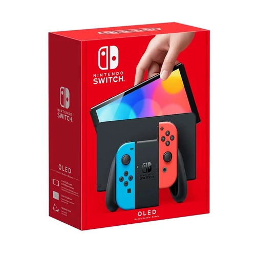 Nintendo Switch OLED, 7”, 64 GB, Wi-Fi, Neon Red & Neon Blue Joy-Con, Negru, Consolă de jocuri