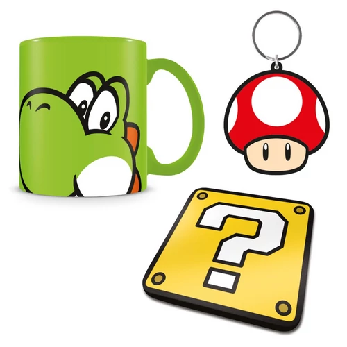 Pyramid GP85205, Super Mario & Yoshi, Official, Bögre, alátét és kulcstartó ajándék szett