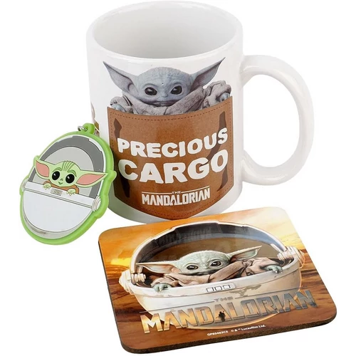 Pyramid GP85463, Star Wars - The Mandalorian: Grogu, Official, Set cadou cană, coaster și breloc