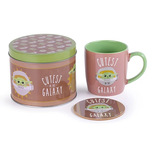 Pyramid GP85477, Star Wars - The Mandalorian: Grogu, Official, Set cadou cană, coaster și cutie de tablă