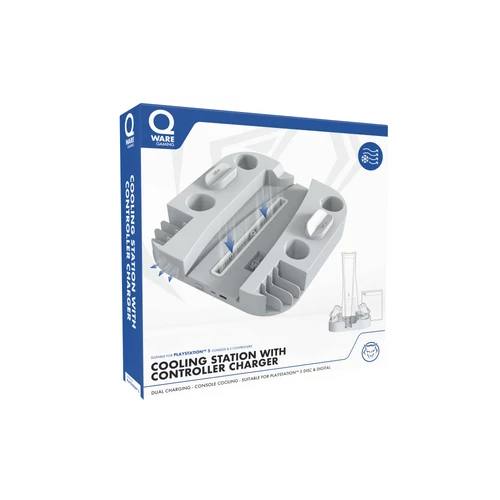 Cooler pentru consola si incarcator pentru controller, Qware QWPS5-5007, PlayStation 5® Disc Edition & Digital Edition, Alb