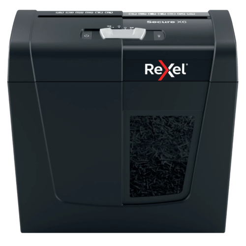 Rexel Secure X6, 10 liter, Konfetti vágás, P-4 DIN, 6 lap, Fekete, Iratmegsemmisítő