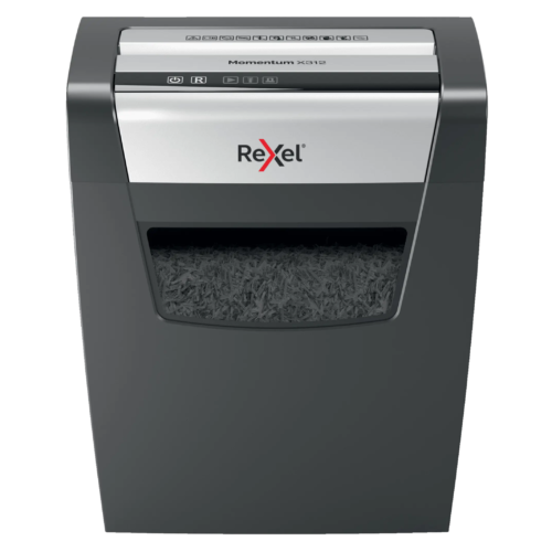 Rexel Momentum X312, 23 liter, Konfetti vágás, P-3, 12 lap, Fekete, Iratmegsemmisítő