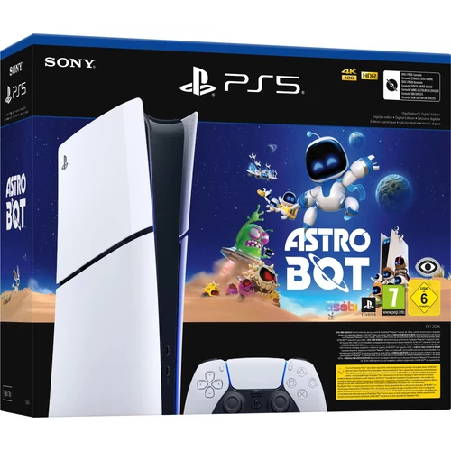 Sony PlayStation 5, Slim, 1TB, Digital Edition, 8K HDR, 120 FPS, Fehér, Játékkonzol (+ Astro Bot szoftver)