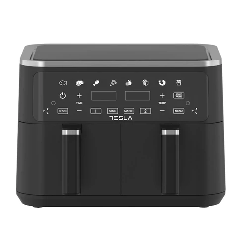 Tesla AF900BSD, Air fryer, 4.5 l + 4.5 l, 2400 W, 80-200 C, 2 kosaras, Fekete, Forrólevegős Sütő