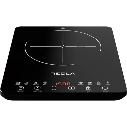 Tesla IC300B, 1500W, 1 zóna, 8 úrovní, Krištáľové sklo, Indukcia, Čierna, Prenosná varná doska