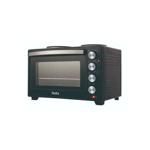 Oliver Voltz OV51441F48, 3200 W, 48 liter, Dupla üveg, 2 Beépitett főzőlap, 100-230 °C, Fekete, Elektromos sütő