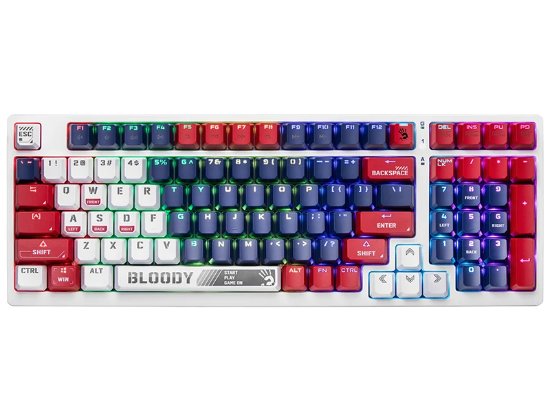Tastatura cu fir, A4TECH Bloody S98 Sports, Mecanic (BLMS Red Switch), Iluminare RGB, eSport Gaming, US, Navy