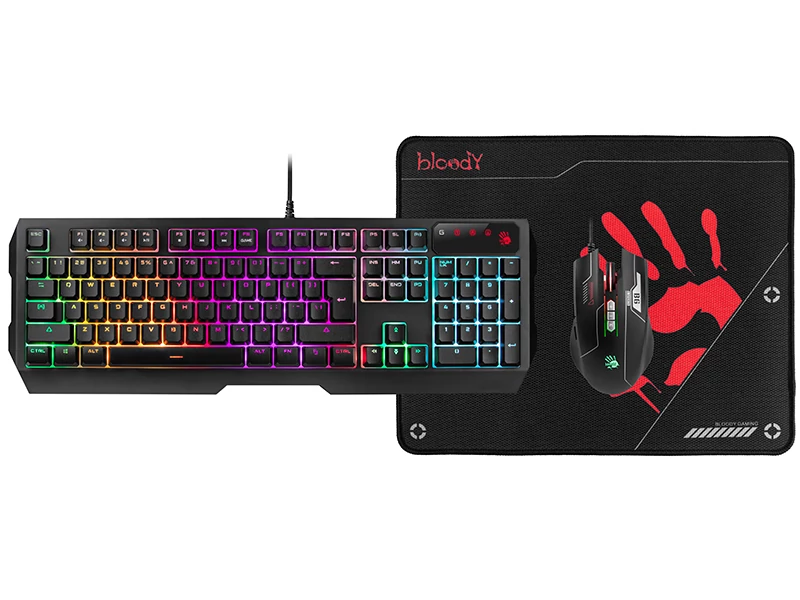 A4TECH Bloody B1700, B140N +ES7 + BP-50M, USB, eSport, tastatură, mouse, mousepad, set de gaming