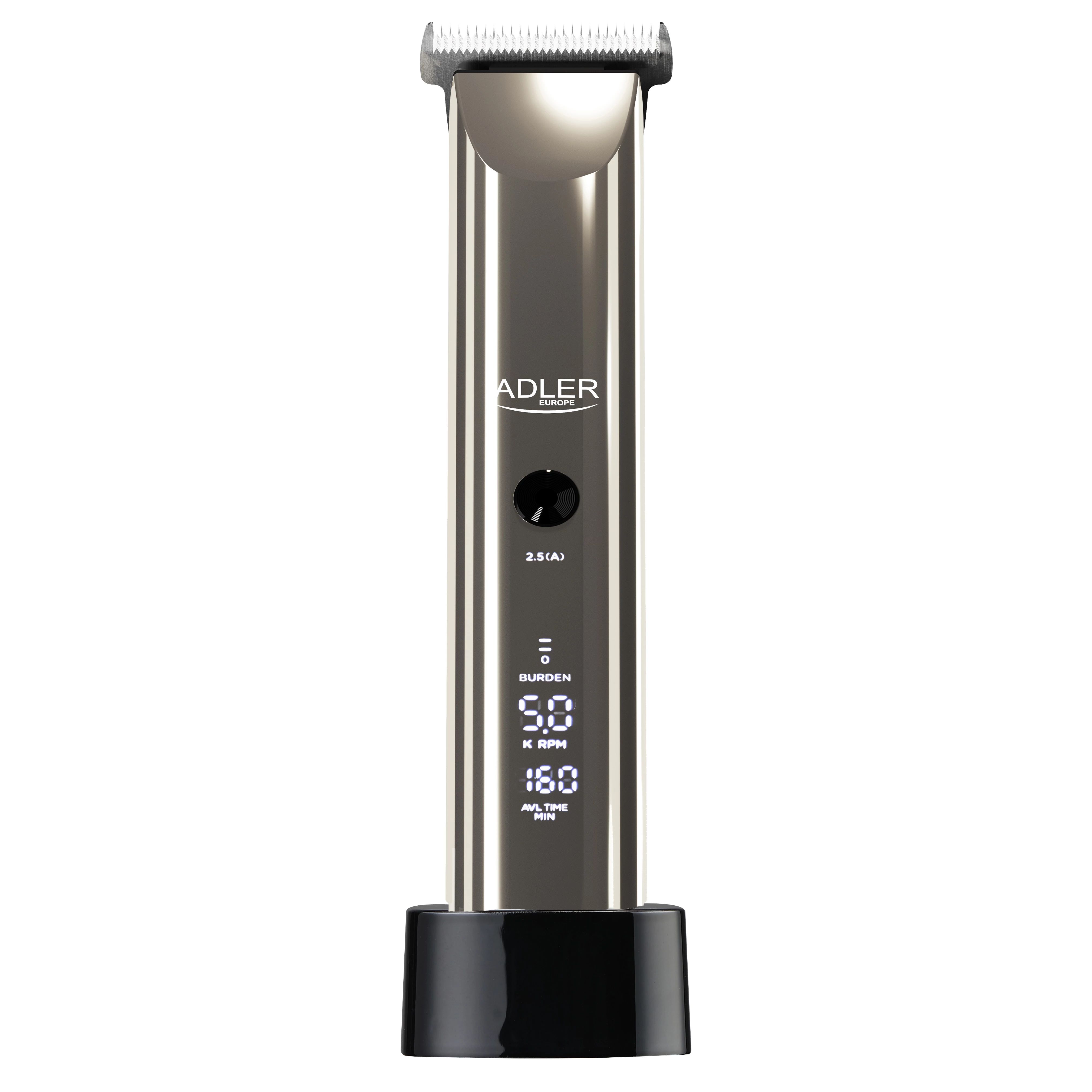Adler AD 2834, 60W, LCD, 5 rýchlostí, 1-12 mm, Vodotesný, Strieborný, Akumulátorový, Strihač vlasov