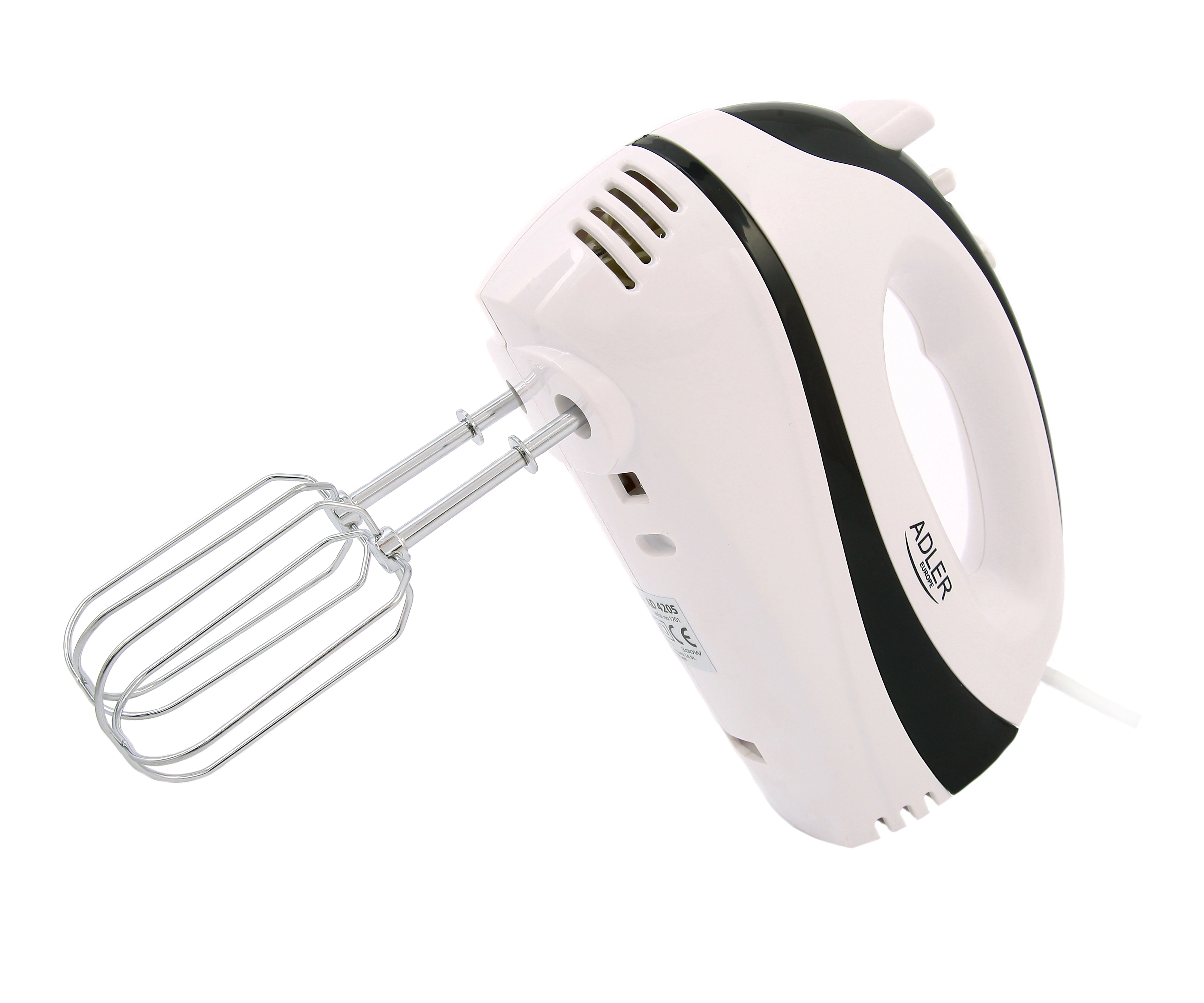 Adler AD 4205B, 550W, 5 rýchlostí, funkcia Turbo, čierno-biela, ručný mixér