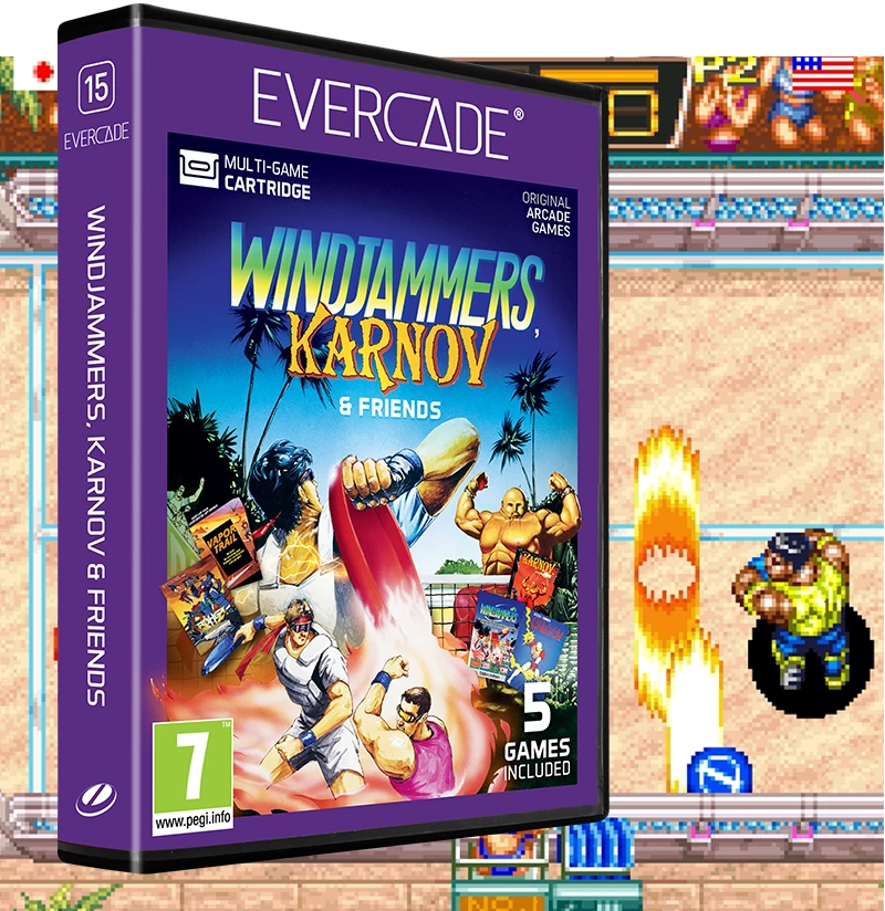 Evercade #15, Windjammers, Karnov&Friends, 5in1, Retro, Multi Game, Játékszoftver csomag