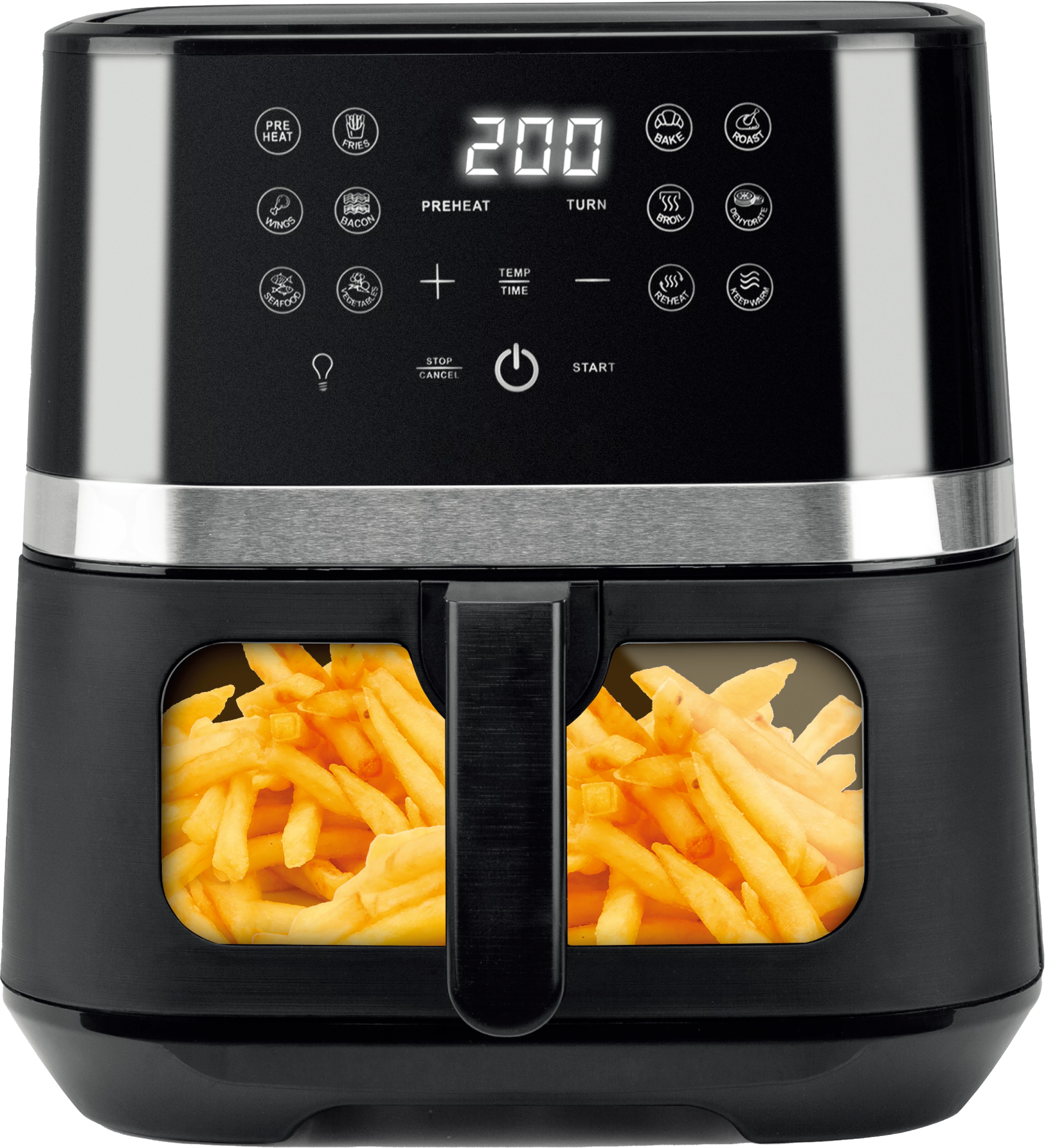 Brock DAF 6501G, Air fryer, 1800 W, 6,5L, 12 program, Ablakos, Digitális, Fekete, Forrólevegős sütő