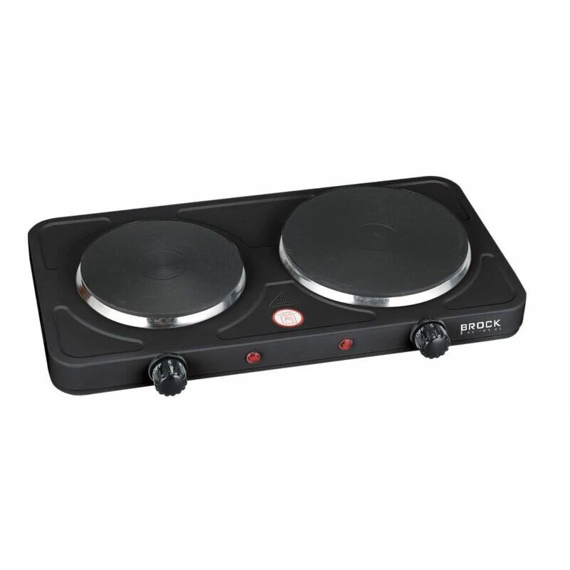 Brock EP 200 BK, 2500W, 2 zone, 18,5 și 15,5 cm, Fontă, Portabilă, Neagră, Plită electrică