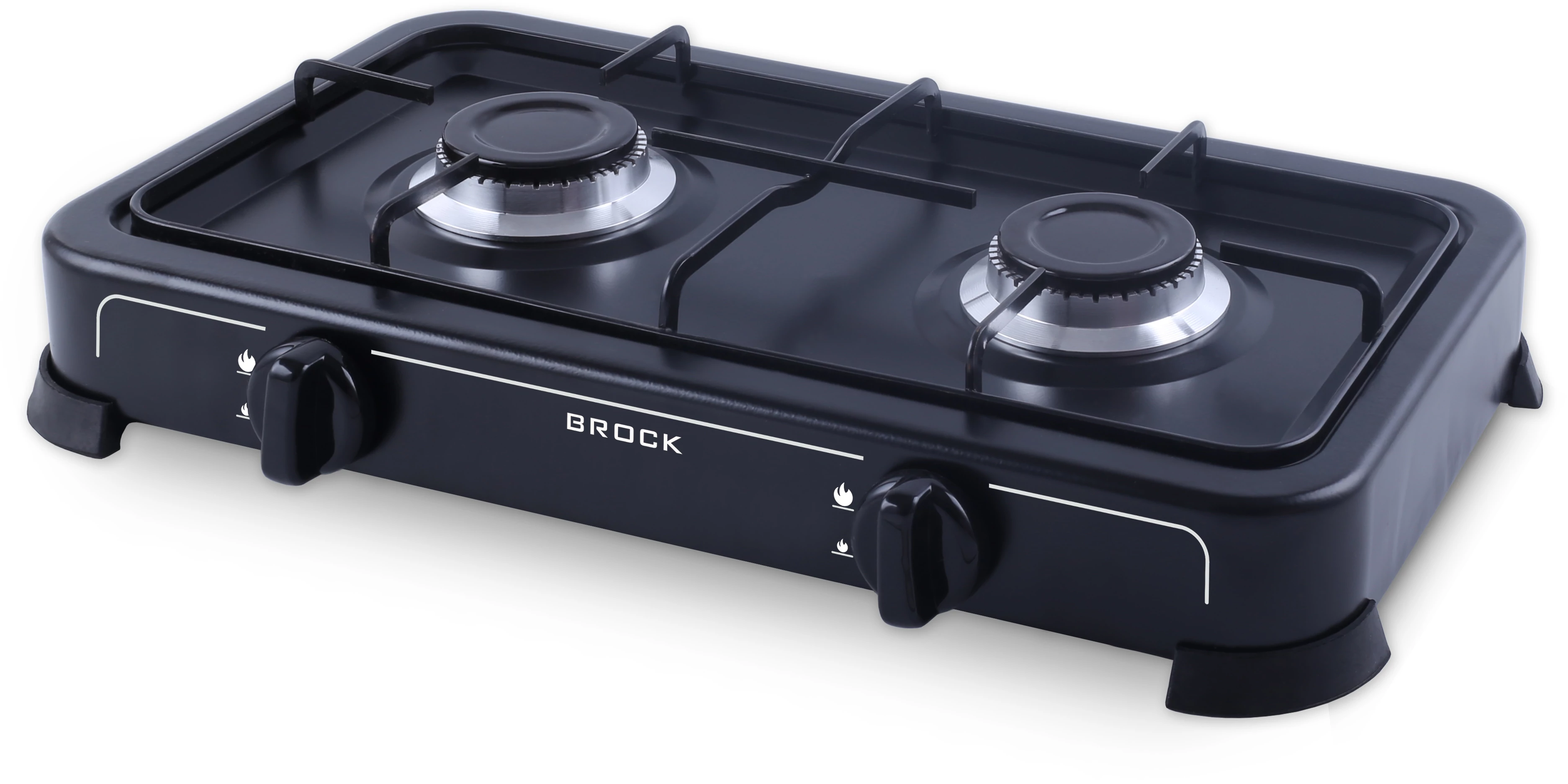 Brock GS2002BK, 2 zónás, LPG (G30, G31), Alumíniumöntvény égők, Fém ház, Fekete, Hordozható, Kültéri gáztűzhely