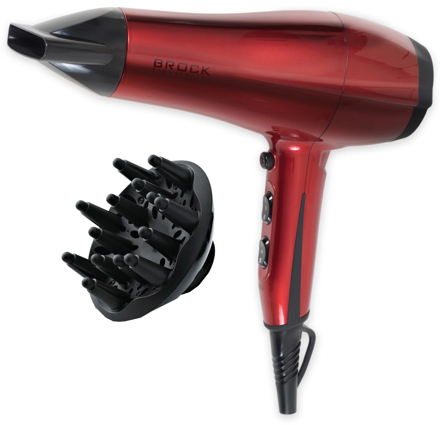 Brock HD 8302 RD, 2000 W, Jet de aer rece, 3 setări, Difuzor, Roșu, Uscător de păr