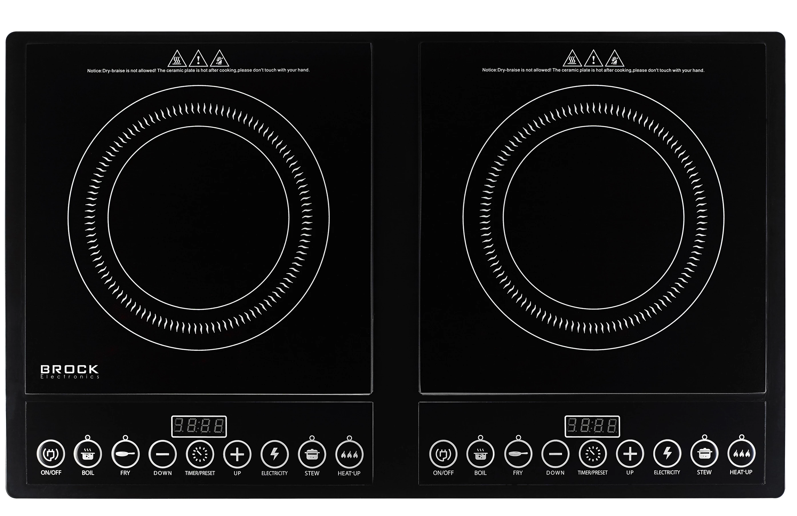 Brock HP 4013, 2 x 2000W, 2 zónás, 80-270 ℃, Digitális, 5 főzési funkció, Kerámia, Indukciós főzőlap
