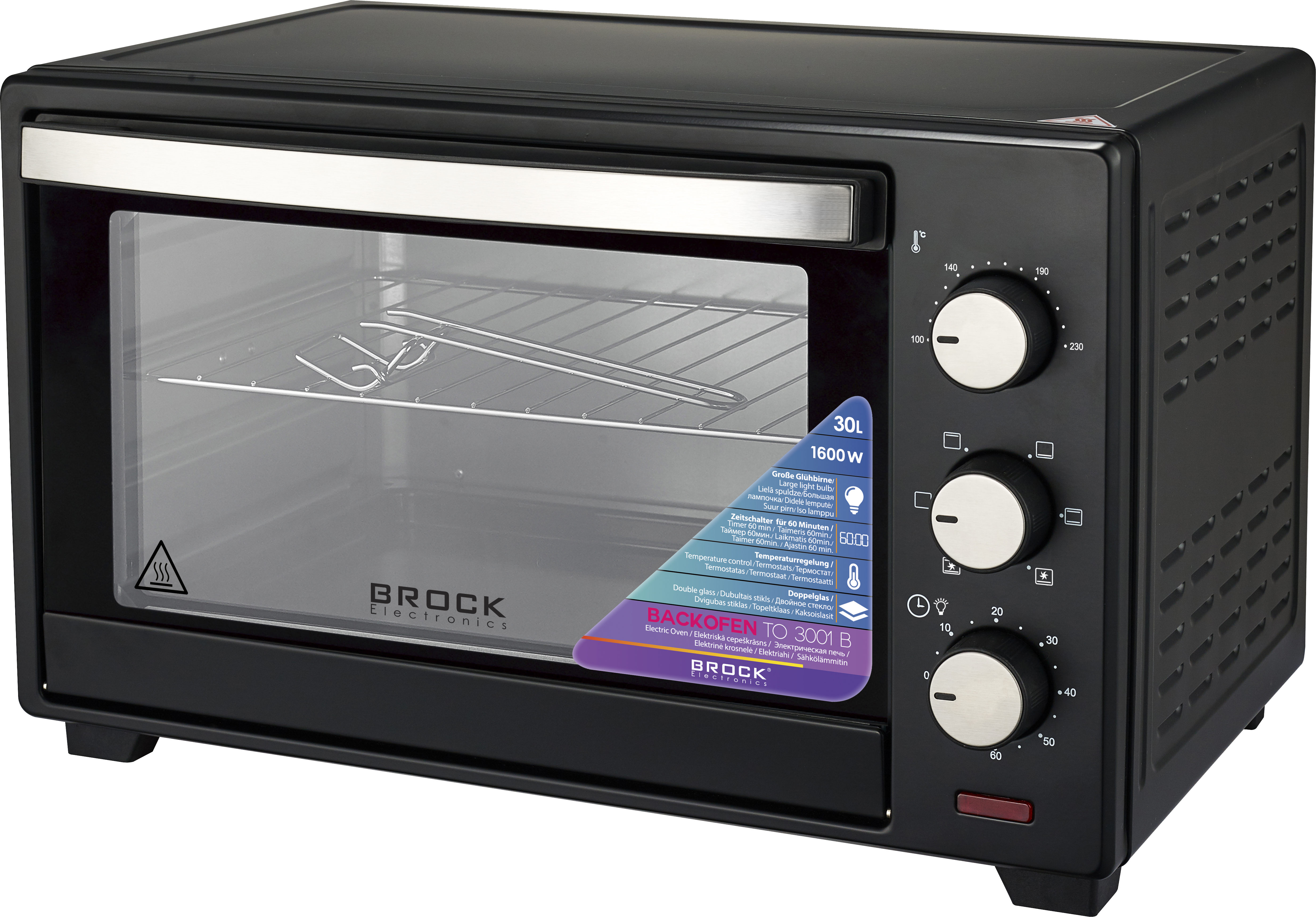 Brock TO 3001 BK, 1600W, 30L, 100-230°C, Grillfunkciós, Fekete, Elektromos Mini sütő